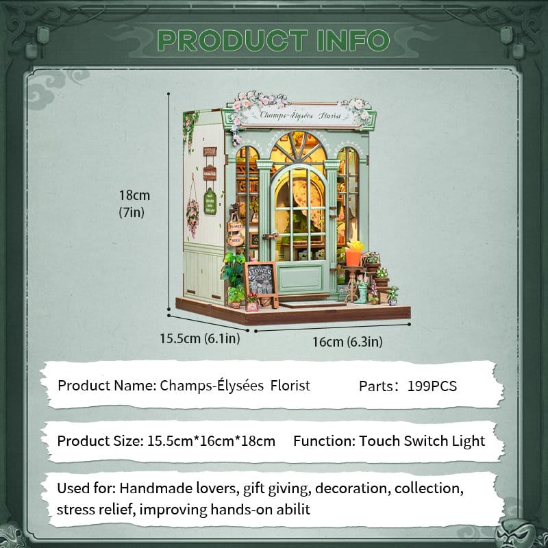 🧪 LAB | SU ORDINAZIONE Miniature House Model Kit Champs-Élysées Florist 18 x 16 cm  