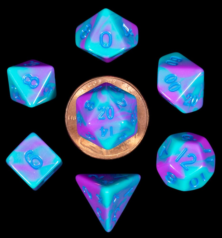 SU ORDINAZIONE FanRoll Mini Dice Set Turquoise and Purple Marble (7)
