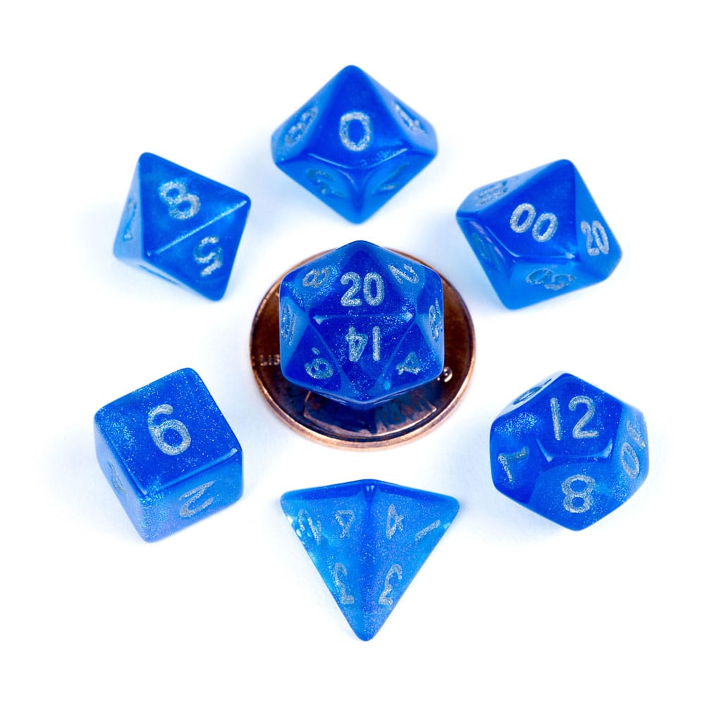 SU ORDINAZIONE FanRoll Mini Dice Set Stardust Blue with Silver Numbers (7)