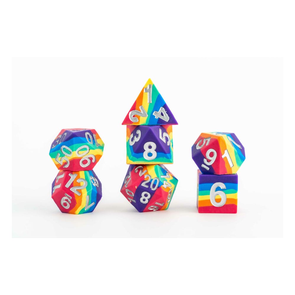 SU ORDINAZIONE FanRoll Sharp Edge Silicone Dice Set Rainbow (7)
