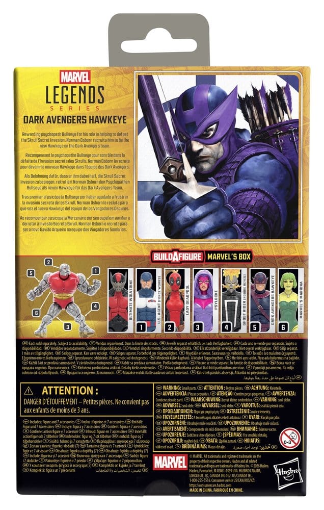 🧪 LAB | SU ORDINAZIONE Marvel Legends Action Figure Dark Avengers Hawkeye (BAF: Marvel's Box) 15 cm