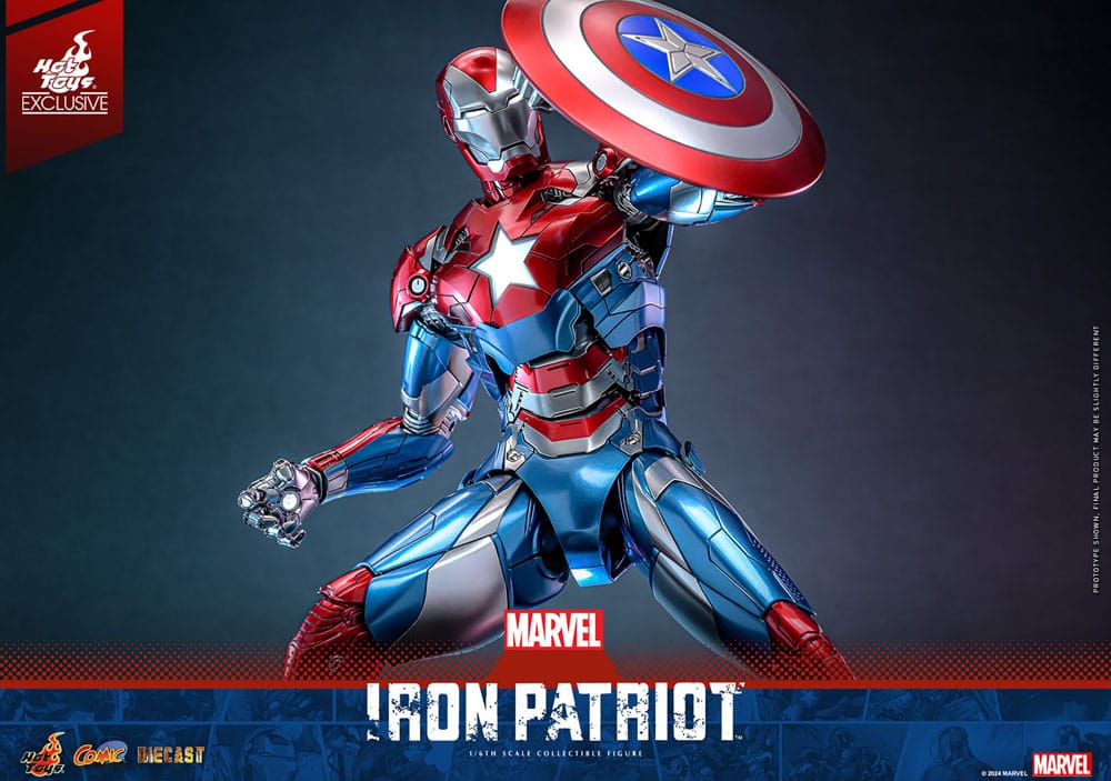 🧪 LAB | SU ORDINAZIONE Marvel Comic Diecast Masterpiece Action Figure 1/6 Iron Patriot Hot Toys Exclusive 32 cm