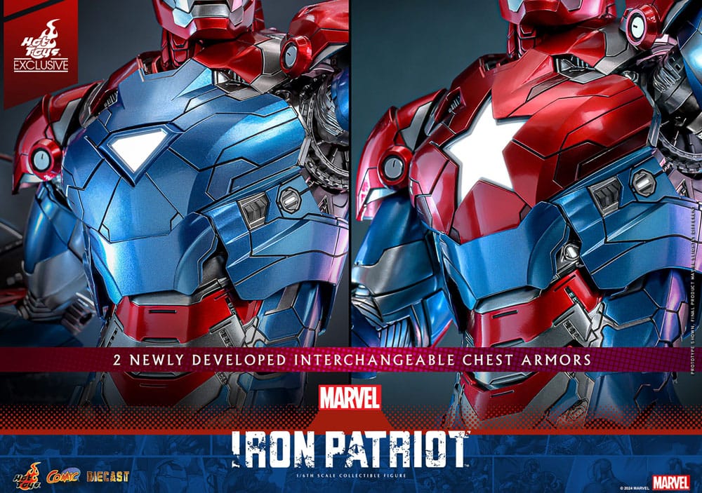 🧪 LAB | SU ORDINAZIONE Marvel Comic Diecast Masterpiece Action Figure 1/6 Iron Patriot Hot Toys Exclusive 32 cm