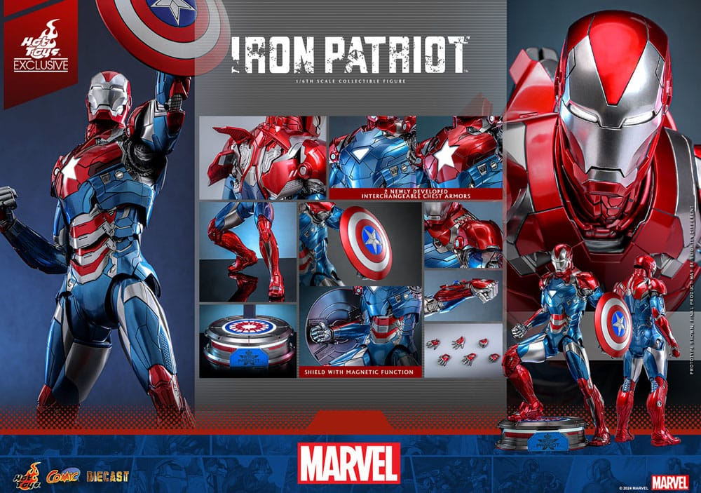 🧪 LAB | SU ORDINAZIONE Marvel Comic Diecast Masterpiece Action Figure 1/6 Iron Patriot Hot Toys Exclusive 32 cm