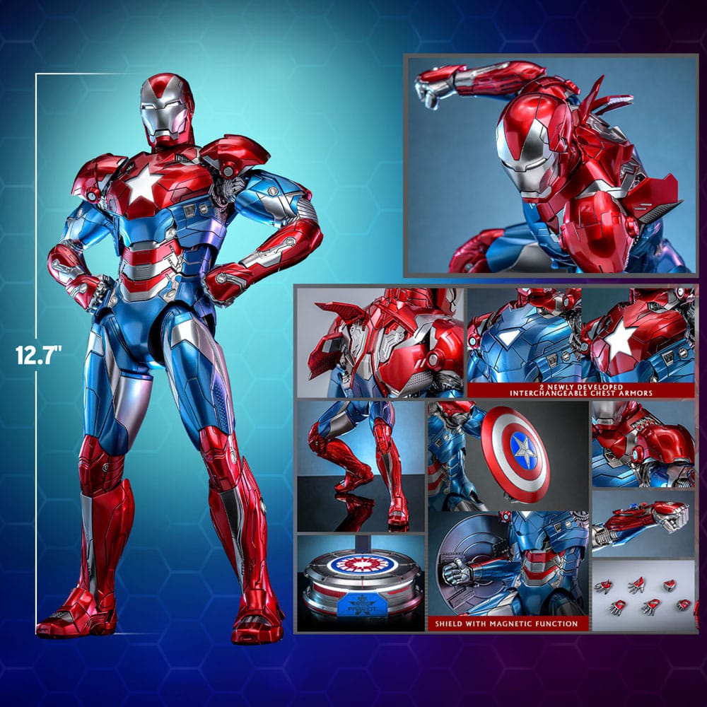 🧪 LAB | SU ORDINAZIONE Marvel Comic Diecast Masterpiece Action Figure 1/6 Iron Patriot Hot Toys Exclusive 32 cm