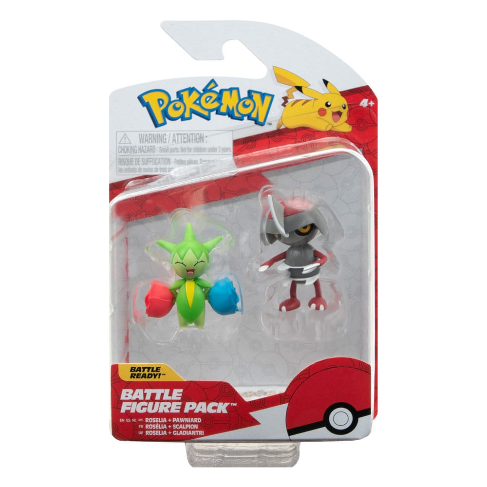 Pokémon-Kampffiguren-Set (auf Bestellung gefertigt): Minifiguren-2er-Pack Pawniard und Roselia (5 cm)