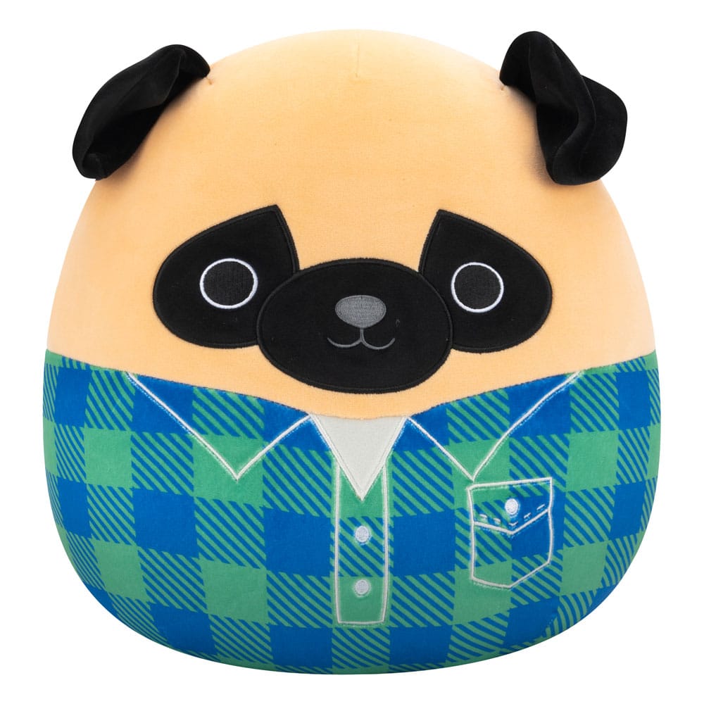 MADE TO ORDER Squishmallows Plush Figure Brown Pug in Green and Blue Flannel Shirt Prince 30 cm