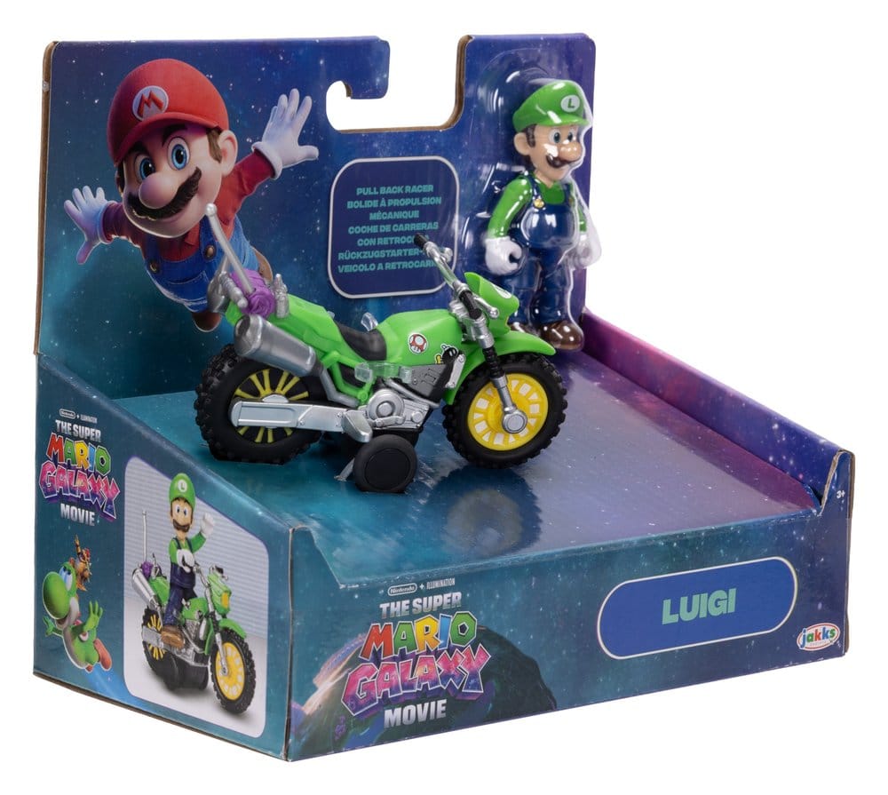 🧪 LAB | SU ORDINAZIONE The Super Mario Galaxy Movie Action Figure with Pull Back Motorcycle Luigi 6 cm