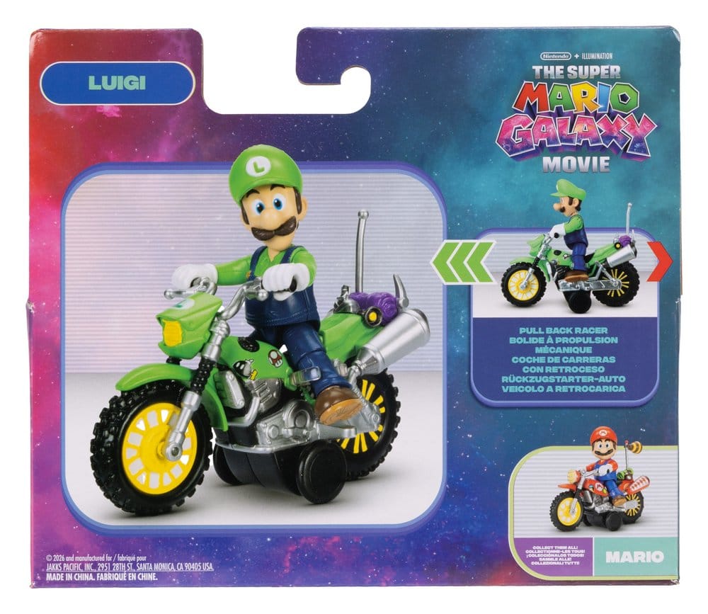 🧪 LAB | SU ORDINAZIONE The Super Mario Galaxy Movie Action Figure with Pull Back Motorcycle Luigi 6 cm