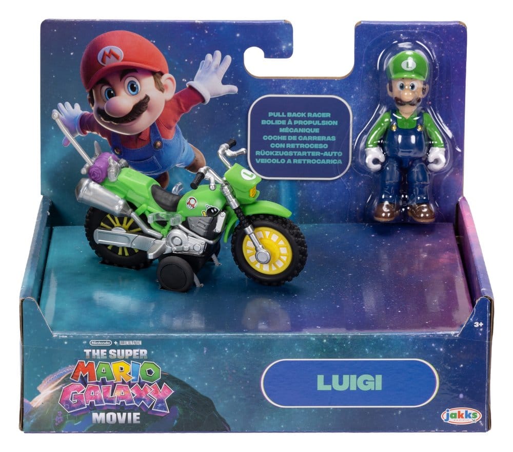 🧪 LAB | SU ORDINAZIONE The Super Mario Galaxy Movie Action Figure with Pull Back Motorcycle Luigi 6 cm