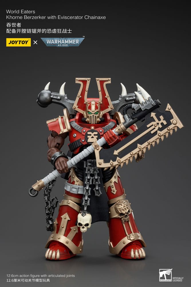 MADE TO ORDER Warhammer 40k Action Figure 1/18 World Eaters Khorne Berzerker with Eviscerator Chainaxe 13 cm