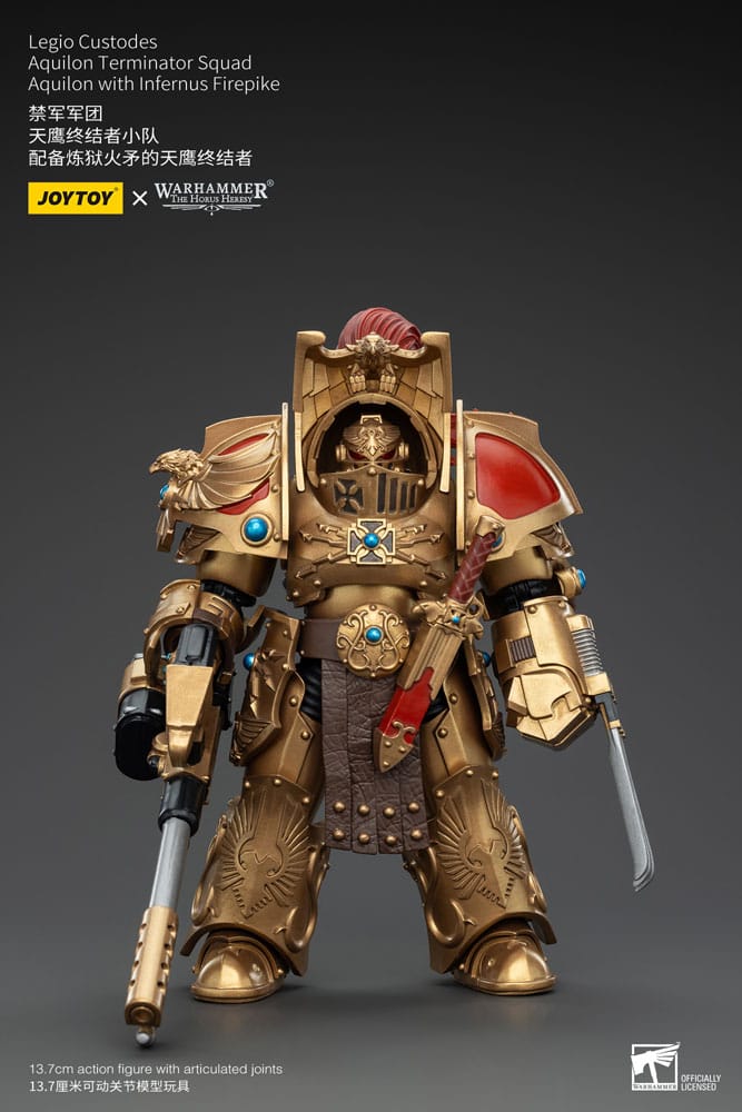 SU ORDINAZIONE Warhammer The Horus Heresy Action Figure 1/18 Legio Custodes Aquilon Terminator Squad Aquilon with Infernus Firepike 14 cm