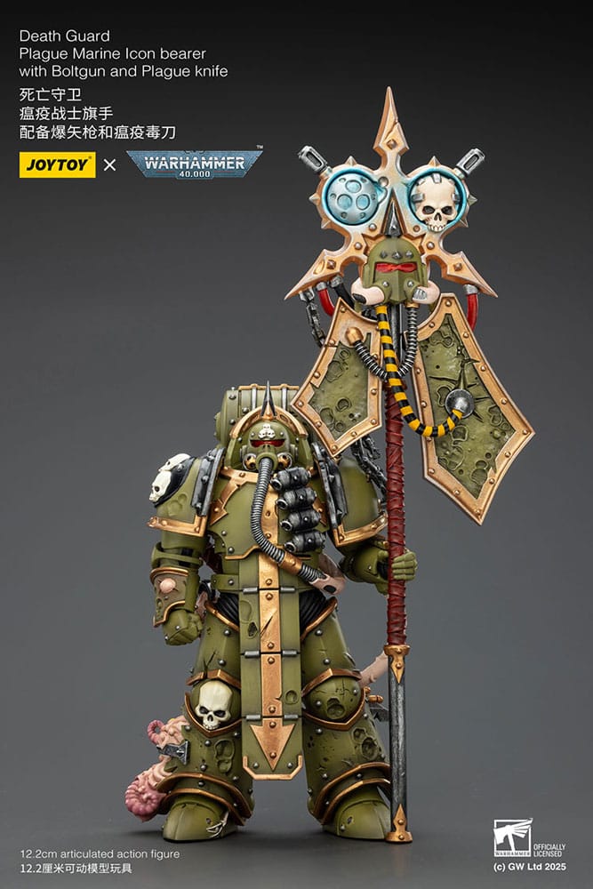 🧪 LAB | SU ORDINAZIONE Warhammer 40,000 Action Figure Death Guard Plague Marine Icon bearer with Boltgun and Plague knife 12 cm