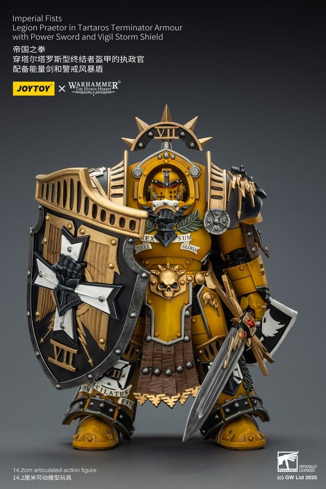 🧪 LAB | SU ORDINAZIONE Warhammer Imperial Fists Action Figure Legion Praetor in Tartaros Terminator Armourwith Power Sword and Vigil Storm Shield 14 cm