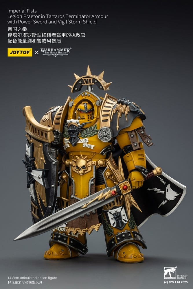 🧪 LAB | SU ORDINAZIONE Warhammer Imperial Fists Action Figure Legion Praetor in Tartaros Terminator Armourwith Power Sword and Vigil Storm Shield 14 cm
