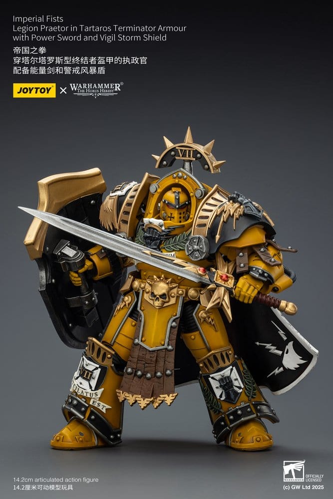 🧪 LAB | SU ORDINAZIONE Warhammer Imperial Fists Action Figure Legion Praetor in Tartaros Terminator Armourwith Power Sword and Vigil Storm Shield 14 cm