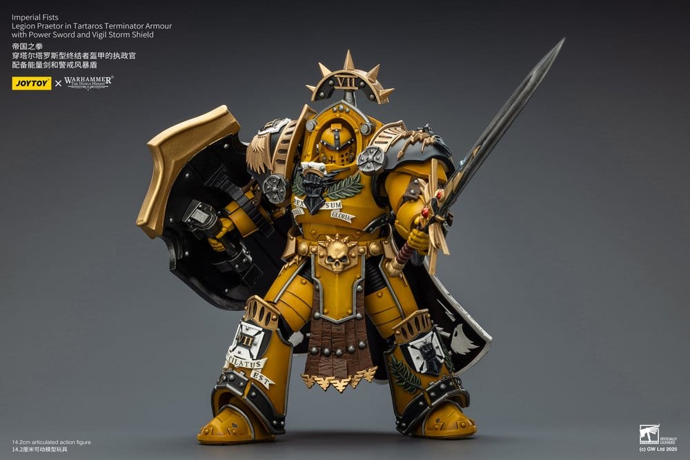 🧪 LAB | SU ORDINAZIONE Warhammer Imperial Fists Action Figure Legion Praetor in Tartaros Terminator Armourwith Power Sword and Vigil Storm Shield 14 cm