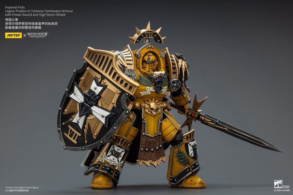 🧪 LAB | SU ORDINAZIONE Warhammer Imperial Fists Action Figure Legion Praetor in Tartaros Terminator Armourwith Power Sword and Vigil Storm Shield 14 cm