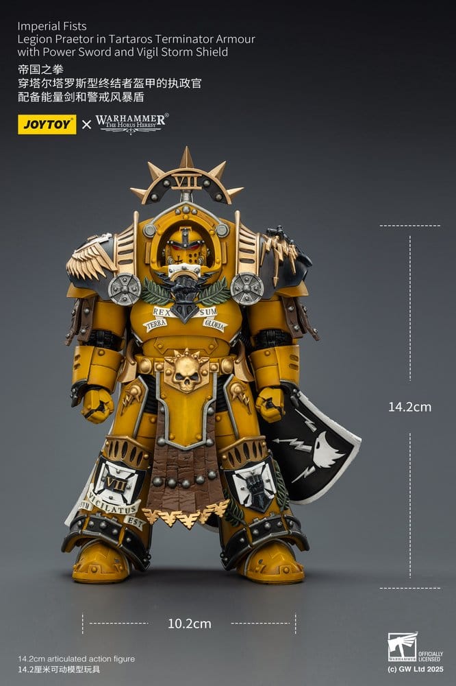 🧪 LAB | SU ORDINAZIONE Warhammer Imperial Fists Action Figure Legion Praetor in Tartaros Terminator Armourwith Power Sword and Vigil Storm Shield 14 cm