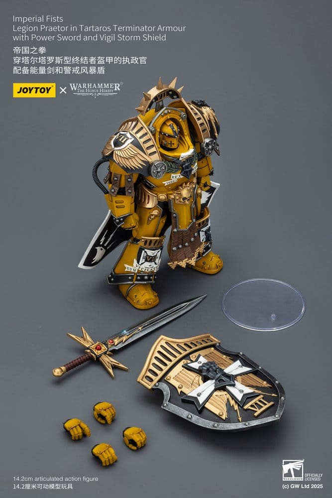 🧪 LAB | SU ORDINAZIONE Warhammer Imperial Fists Action Figure Legion Praetor in Tartaros Terminator Armourwith Power Sword and Vigil Storm Shield 14 cm