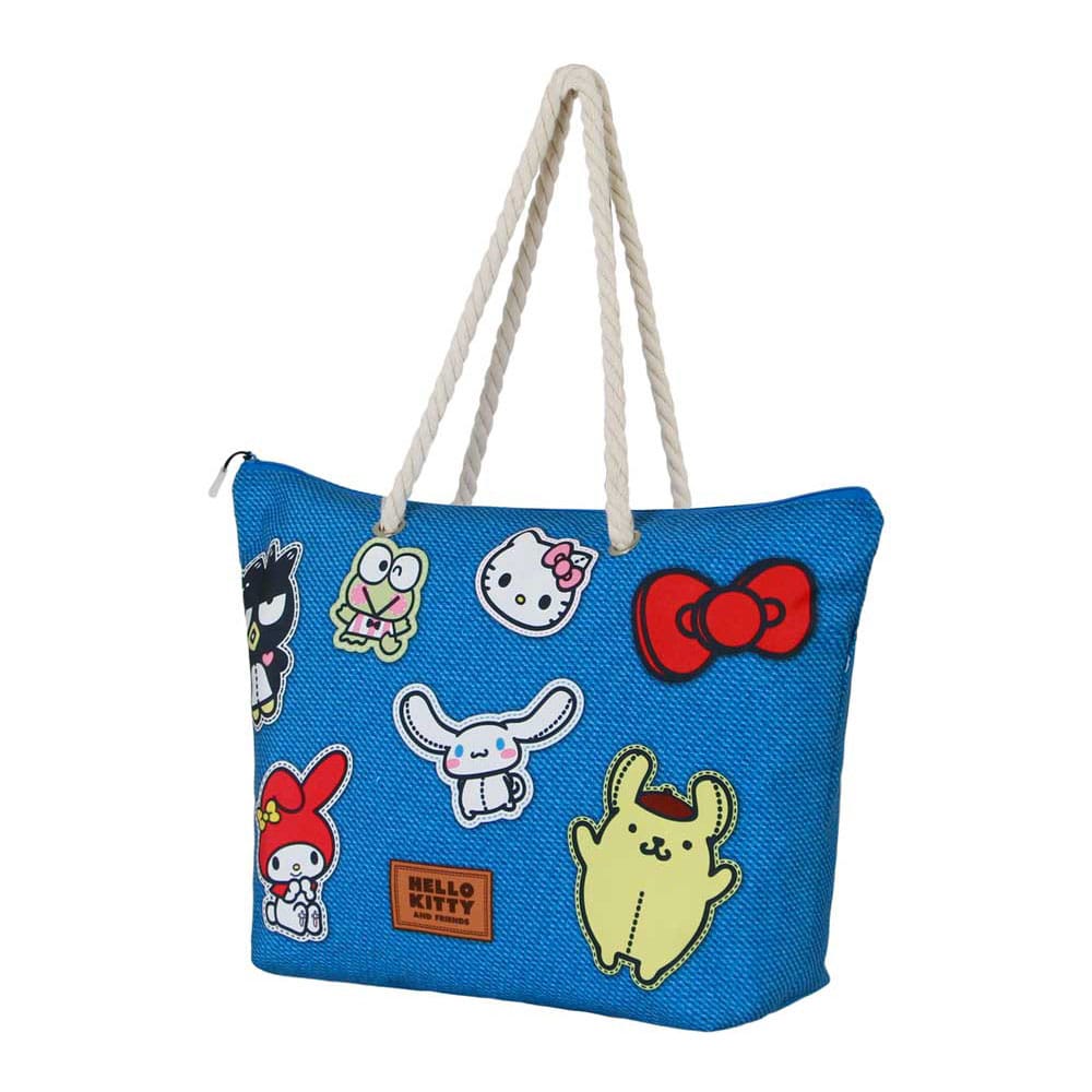Sanrio Soleil Strandtasche mit Hello Kitty-Aufklebern, blau