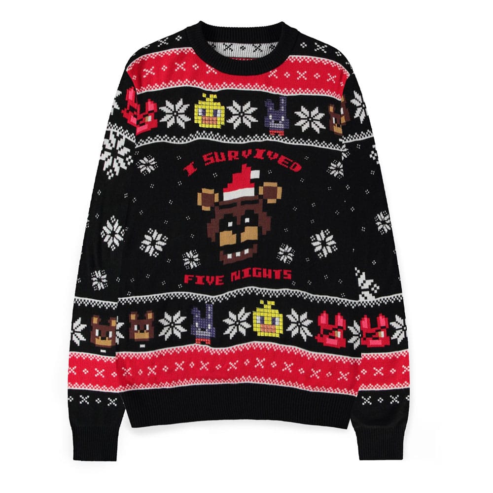 Auf Bestellung gefertigter Five Nights at Freddy's Pullover „Fünf Nächte überlebt“ (Weihnachtspullover) Größe M