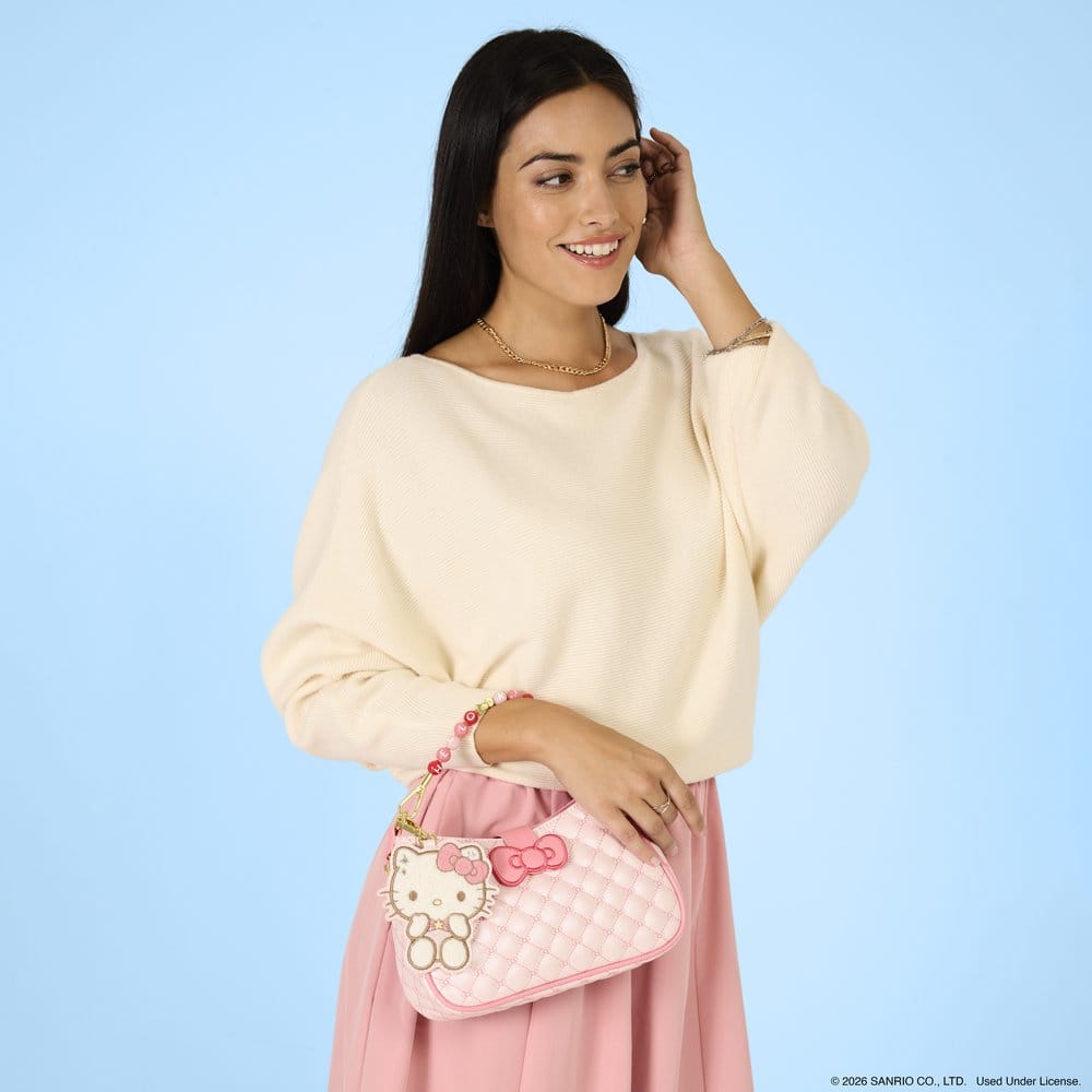 🧪 LAB | PREORDINE+ 01/2027 Sanrio by Loungefly Crossbody with Beaded Handle & Bag Charm Hello Kitty Quilted