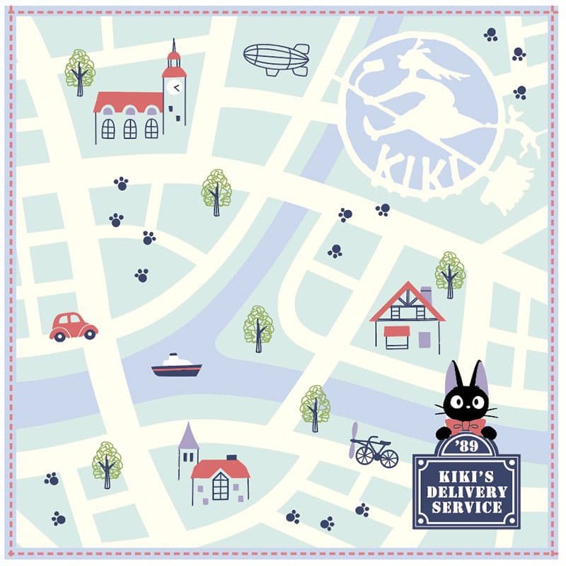 MADE TO ORDER Studio Ghibli Mini Towel Kiki's Delivery Service City Map 25 x 25 cm
