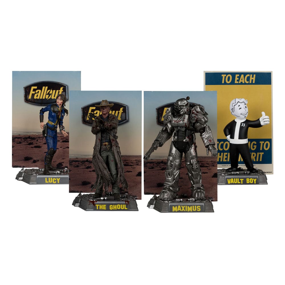 SU ORDINAZIONE Fallout Movie Maniacs PVC Statue 4-Pack Lucy, Maximus, The Ghoul & Vault Boy 15 cm *PREZZO SPECIALE* ESAURITO