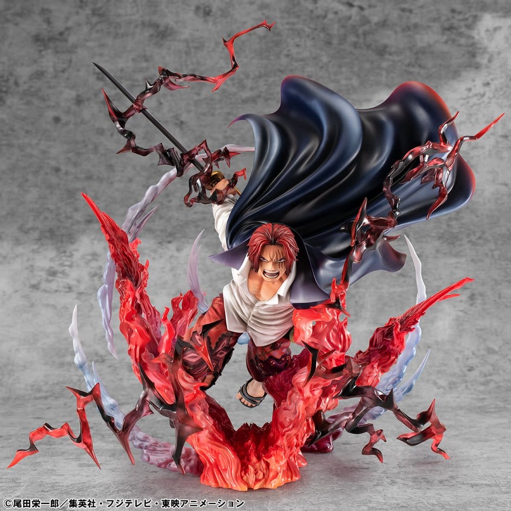 PREORDINE+ CHIUSO 11/2026 (NON CANCELLABILE) One Piece P.O.P SA-MAXIMUM PVC Statue Leader of Red Hair Pirates Red-Haired Shanks Kamusari 25 cm