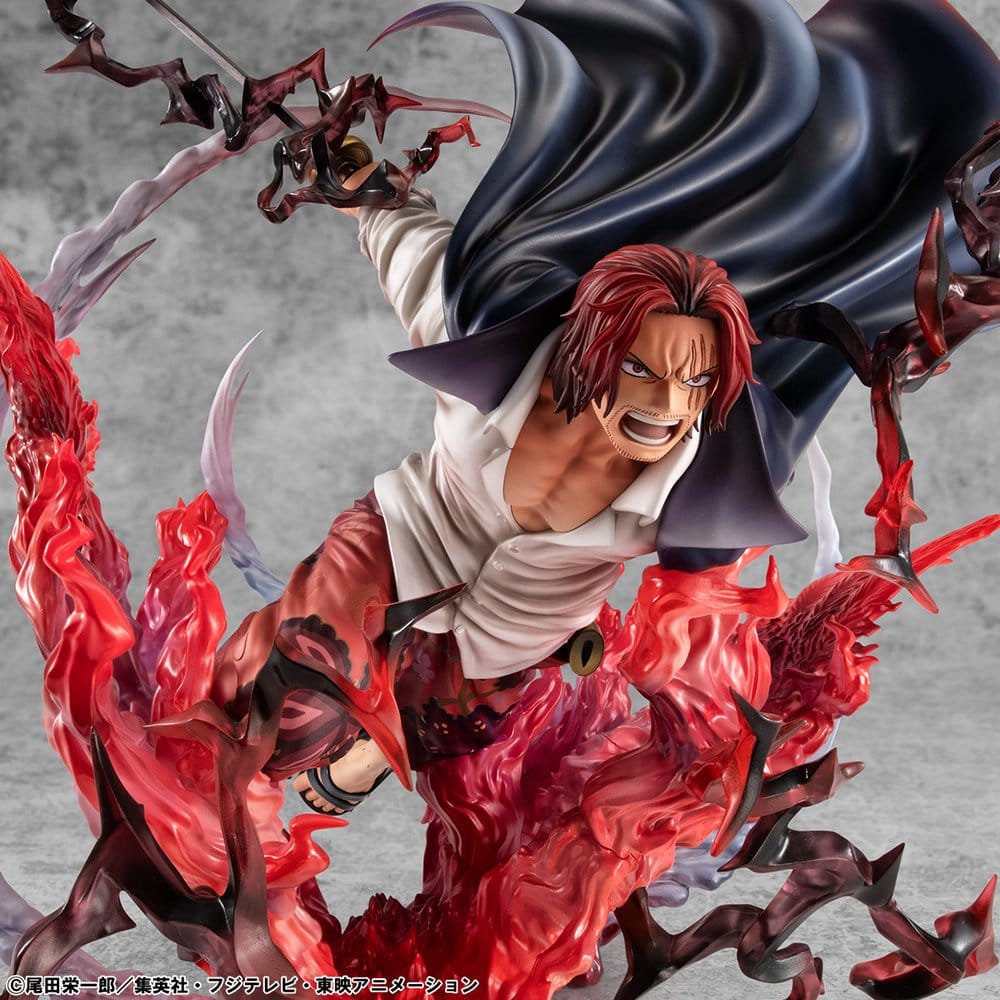 PREORDINE+ CHIUSO 11/2026 (NON CANCELLABILE) One Piece P.O.P SA-MAXIMUM PVC Statue Leader of Red Hair Pirates Red-Haired Shanks Kamusari 25 cm