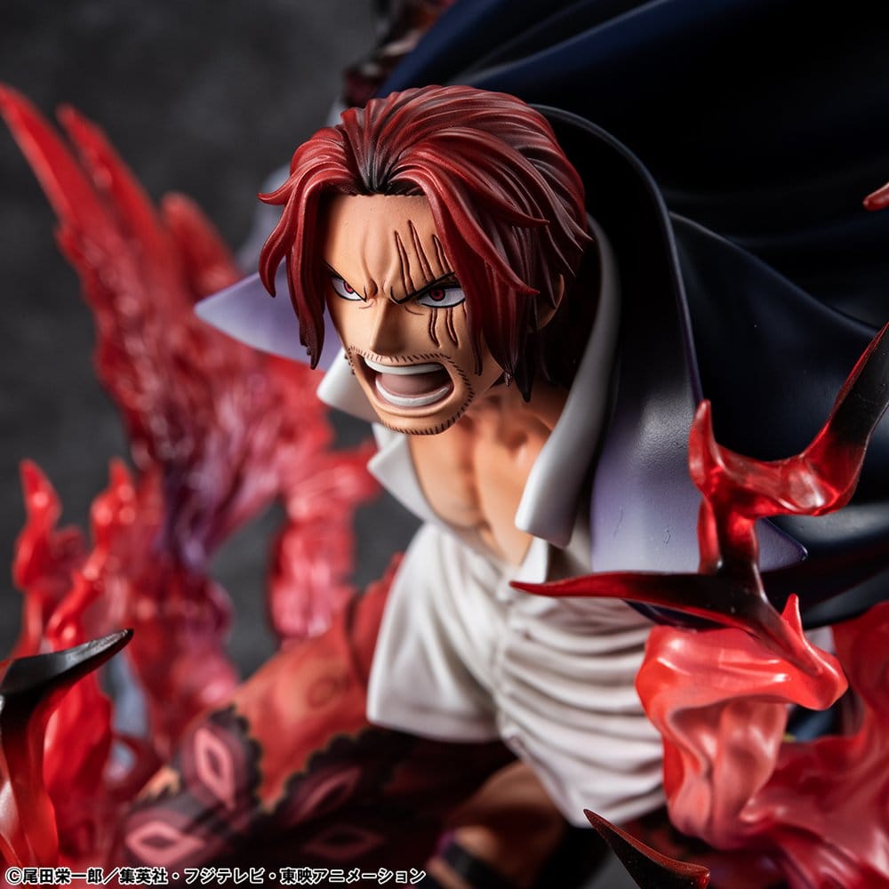 PREORDINE+ CHIUSO 11/2026 (NON CANCELLABILE) One Piece P.O.P SA-MAXIMUM PVC Statue Leader of Red Hair Pirates Red-Haired Shanks Kamusari 25 cm