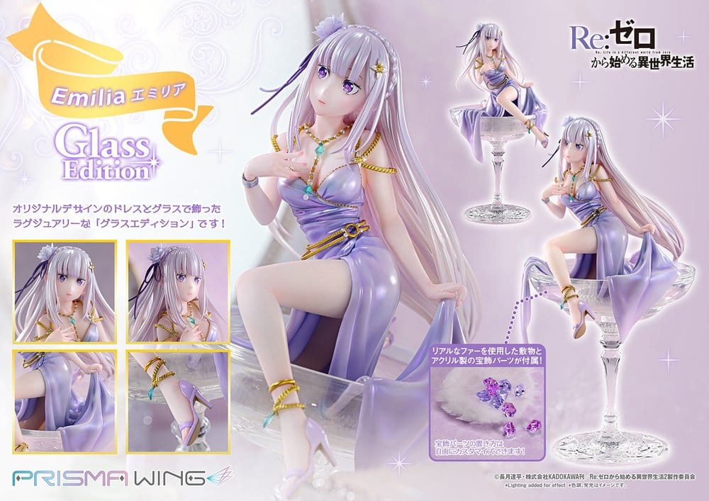 PREORDINE+ 08/2028 Re:Zero Prisma Wing Statue 1/7 Emilia Glass Edition Bonus Version 29 cm