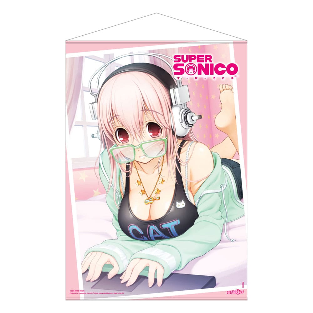 SU ORDINAZIONE Super Sonico Wallscroll Super Sonico on her Laptop 50 x 70 cm