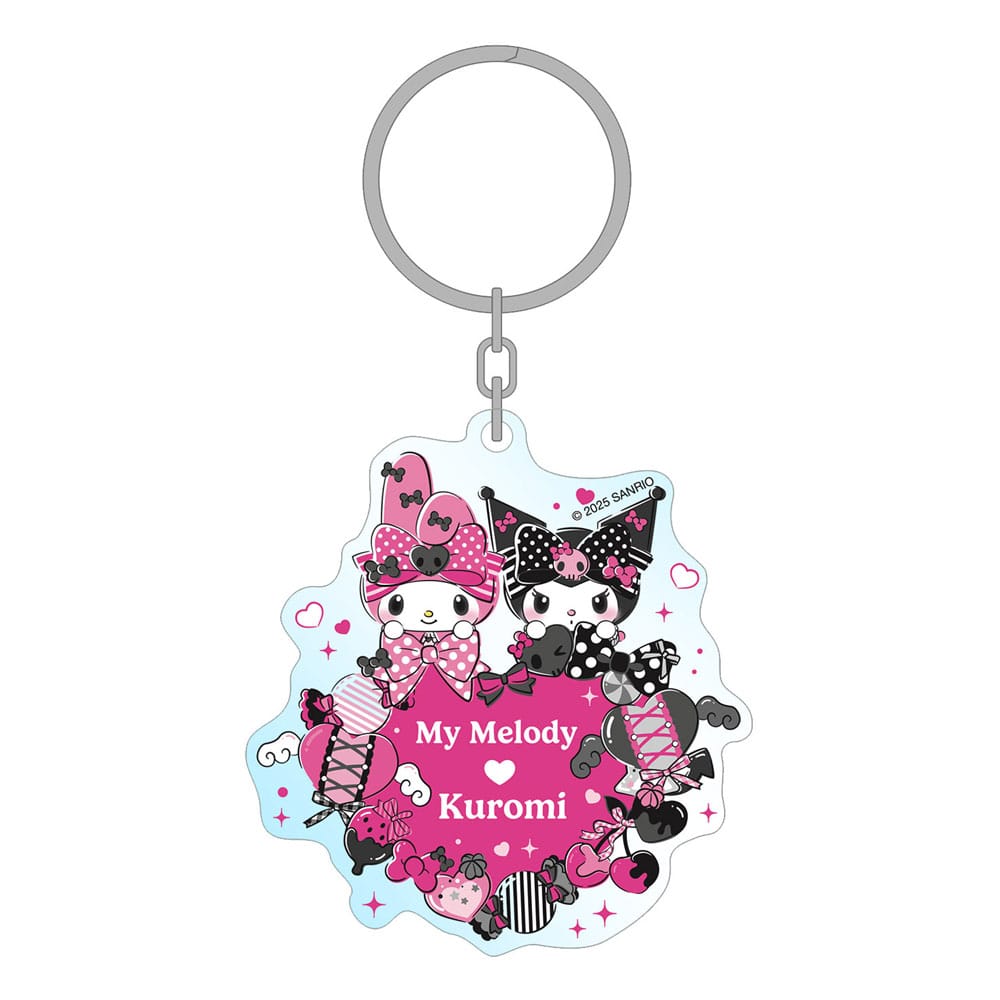 SU ORDINAZIONE Sanrio Pink Black Party Series Acrylic Keychain My Melody & Kuromi 7 cm