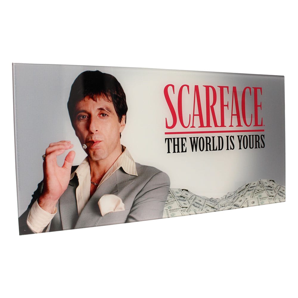 SU ORDINAZIONE Scarface Glass Poster The World Is Yours (Grey Background) 60 x 30 cm