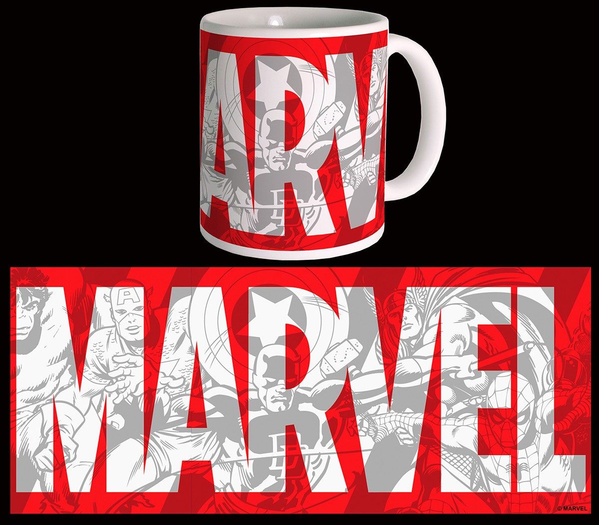 AUF BESTELLUNG gefertigte Tasse mit großem Logo von Marvel Comics