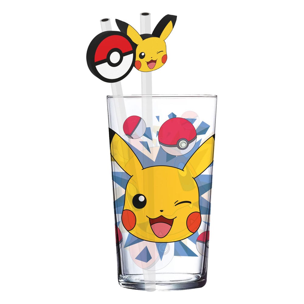 SU ORDINAZIONE Pokémon Glass Tumbler with Straws Pikachu 485 ml