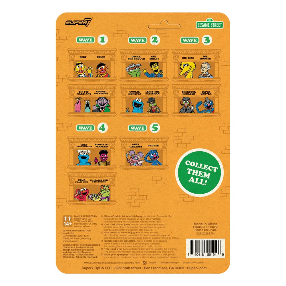🧪 LAB | SU ORDINAZIONE Sesame Street ReAction Action Figure Wave 05 Grover 10 cm     