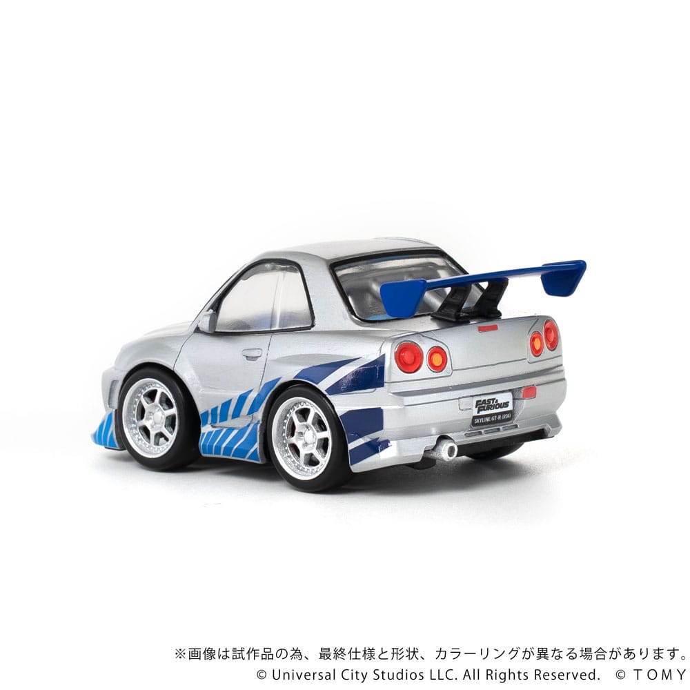 SU ORDINAZIONE Fast & Furious Q-Village Vehicle with mini-figure Nissan Skyline GT-R (R34) 9 cm
